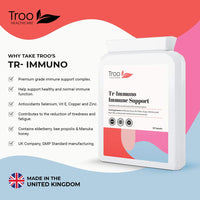 Troo Health Care Tr-Immuno Immune Support Supplement 60 Capsules - Essentia Immunity Vitamins Minerals & Botanicals - Vitamin C & D3 - Zinc - Manuka Honey - Bee Pollen - Royal Jelly - Elderberry
