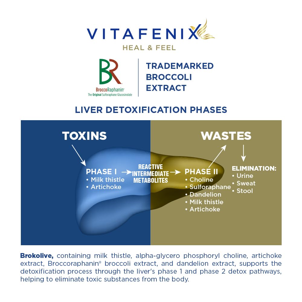 vitafenix Vitafenix Liver Support & Detox Supplement Capsules – High Strength Sulforaphane from Broccoli Sprout Extract, Milk Thistle, Dandelion, Artichoke and Alpha GPC – 60 Vegan Capsules