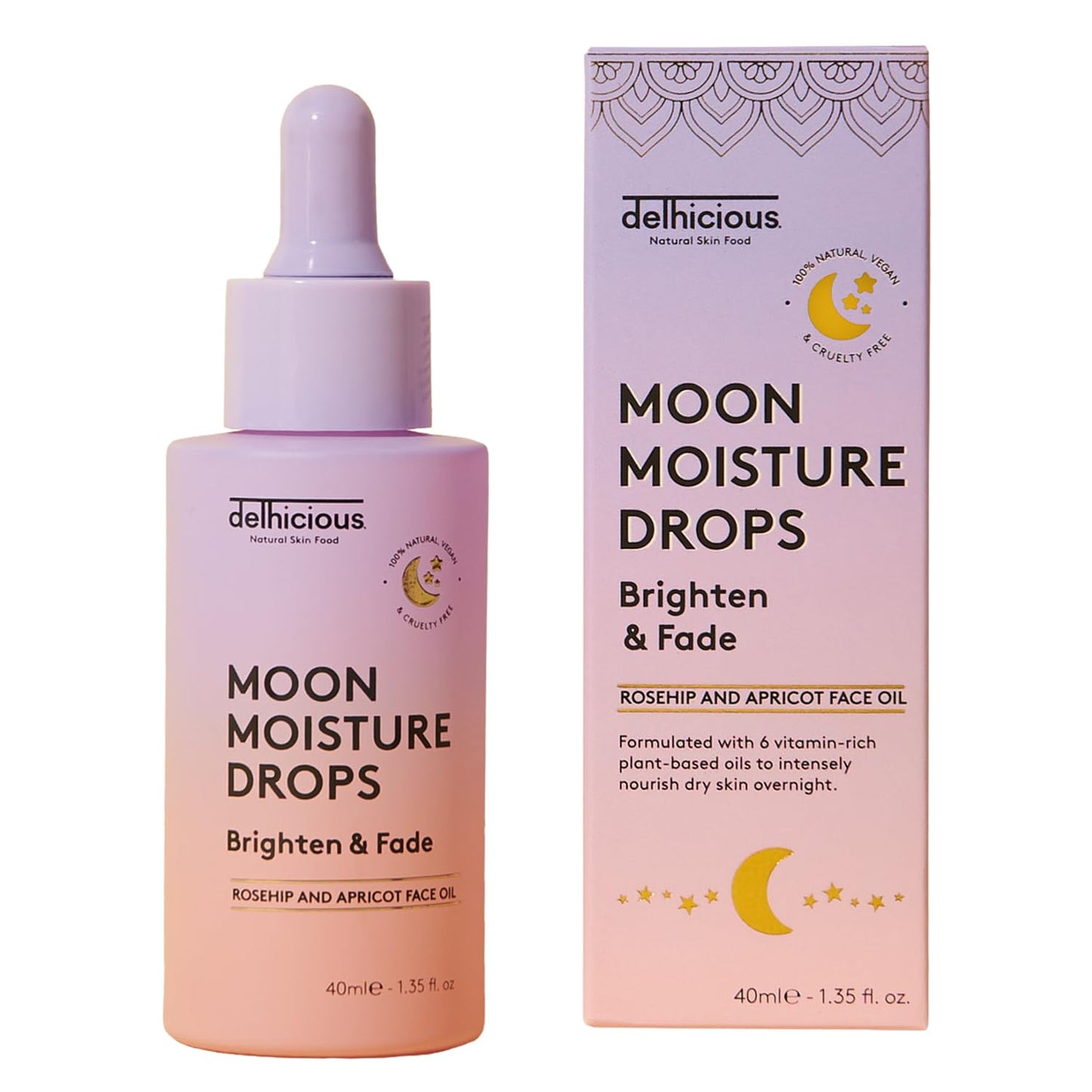 Delhicious Anti-Ageing Overnight Face Drops - Hydrating Face Serum & Scar Treatment - Nourishing & Brightening - Moon Moisture Apricot & Rosehip Oil - Natural, Vegan, Ayurveda - 40ml