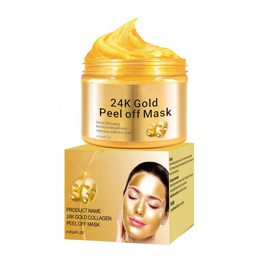 QEUTKEZS 24K Gold Peel Off Mask,Anti-Aging Firming Peel Off Face Mask,With Hyaluronic Acid and Collagen,Deep Cleansing,Moisturizing Removes Blackheads,Reduces Fine Lines& Wrinkles Great for All Skin 120g