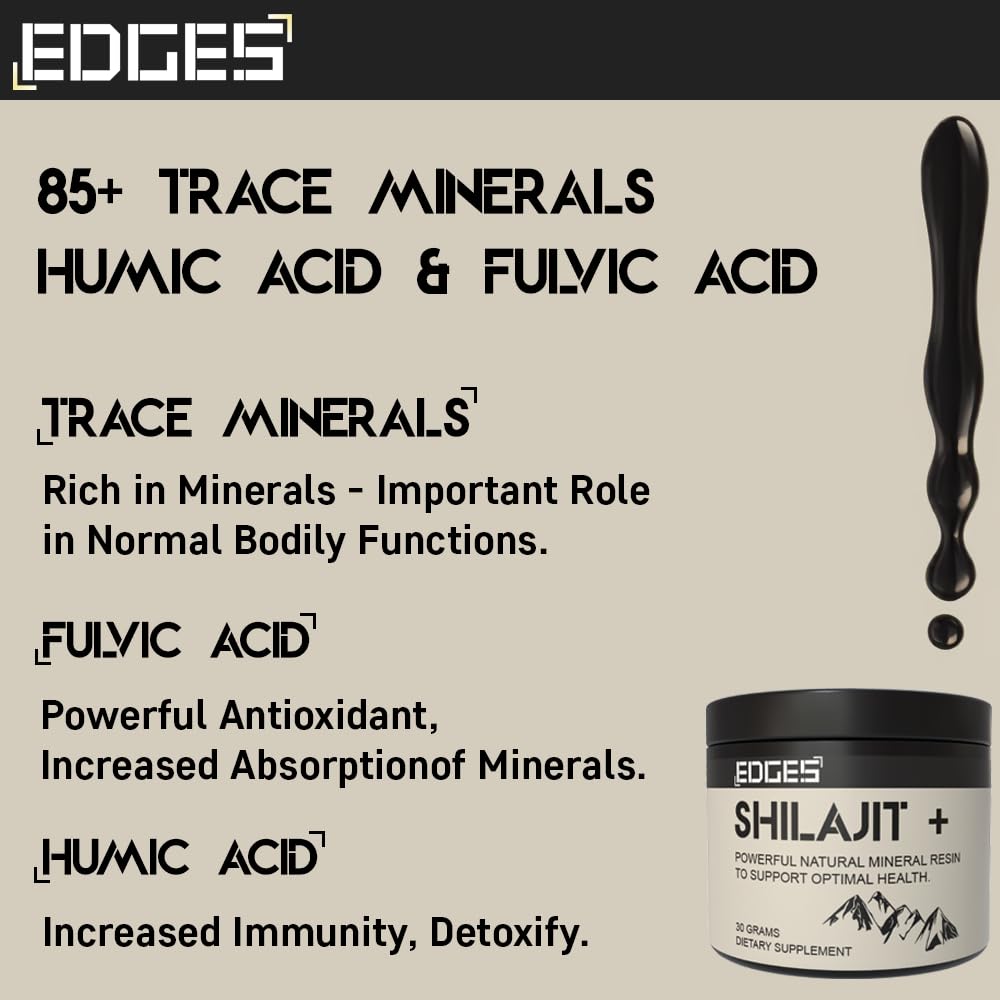 Edges 100% Shilajit Resin 30g, Original Himalayan Shilajit - Gold Grade Pure, Rich in Fulvic & Humic Acid, Minerals, Immune Support & Energy Booster - 2 Month Supply (30g)
