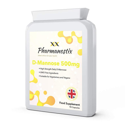 Pharmanostix D-Mannose 500mg Per Capsule – High Strength Daily Serving (1500mg) – 90 Vegan Friendly Capsules (Not Tablets) – 100% Natural Premium D Mannose – Suitable for Vegans – Made in The UK