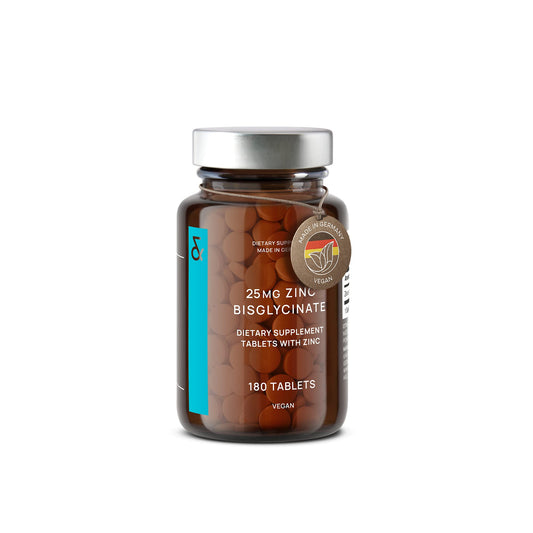 CLAV Zinc 25mg Vegan Certified - 180 Elemental Zinc Tablets in a Jar (6 Months Supply) - High Strength Zinc Bisglycinate Mineral Supplement - Supports Immune System, Hair, Skin & Nails for Women & Men