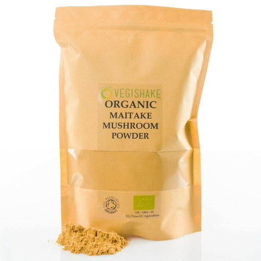 vegishake Organic Maitake Mushroom Powder Fruiting Body Grifola frondosa Polysaccharides Vegan (500g)
