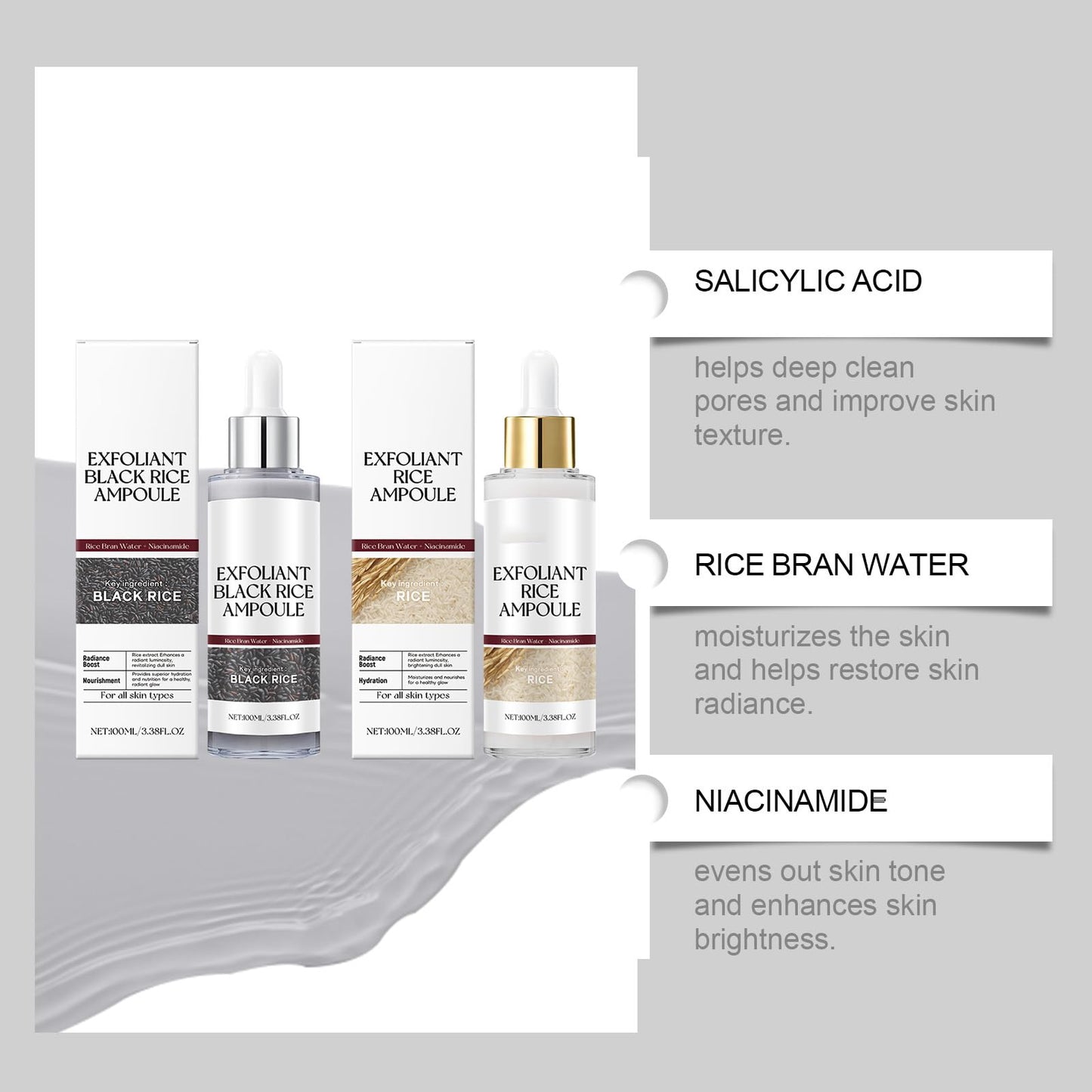 MEITREND Peel Shot Glow Rice Ampoule Duo, White & Black Rice Face Exfoliator Pore Minimizer, Gentle Soft Facial Scrub Exfoliator, Blackhead Remover, Acne Treatment, and Smooth Skin(30ml & 30ml)