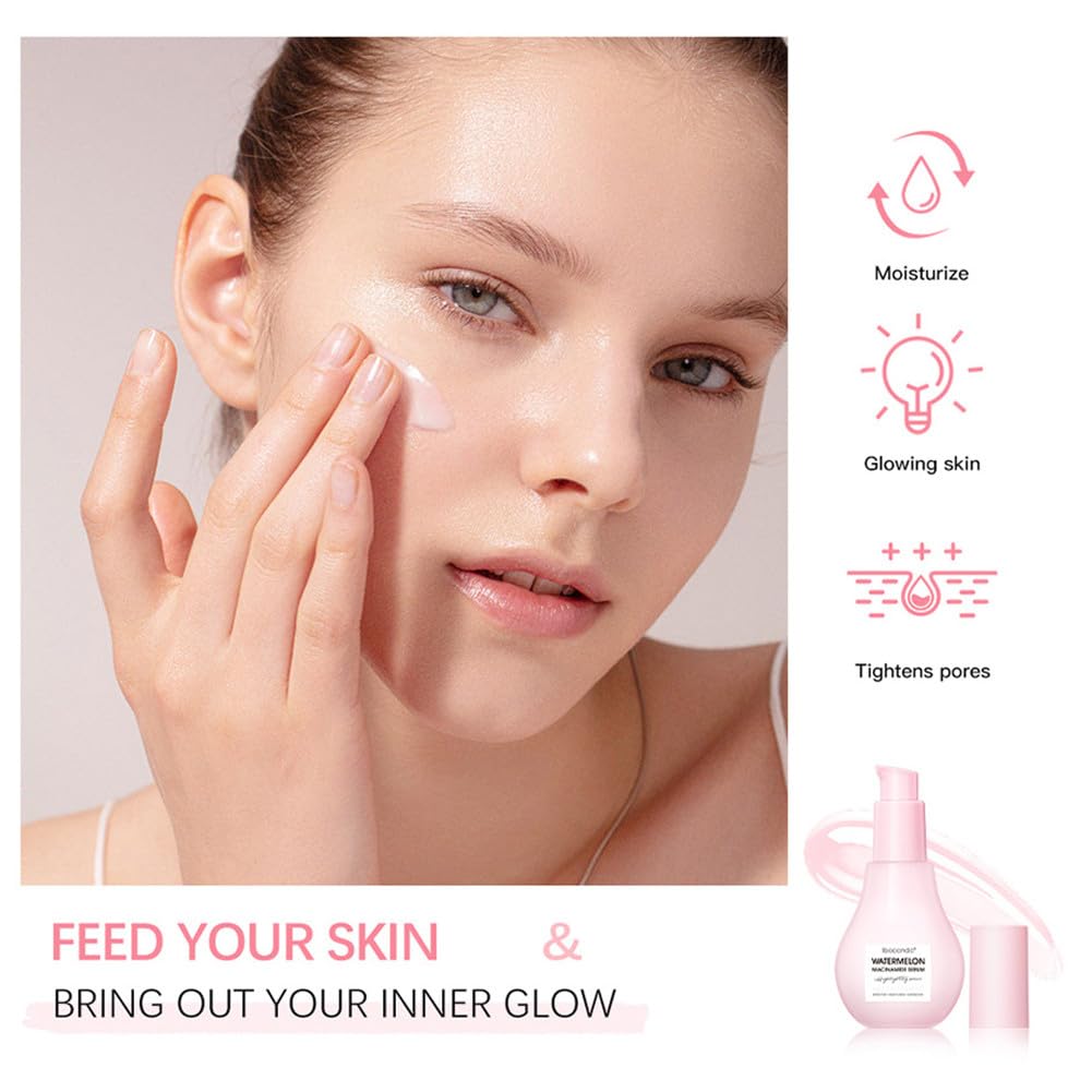 Watermelon Glow Niacinamide Dew Drops Highlighting Serum, Glow Recipe Watermelon Hydrating Serum With Hyaluronic Acid, Brighten, Moisturizing, Lightweight Facial Serum & Priming Liquid Highlighter
