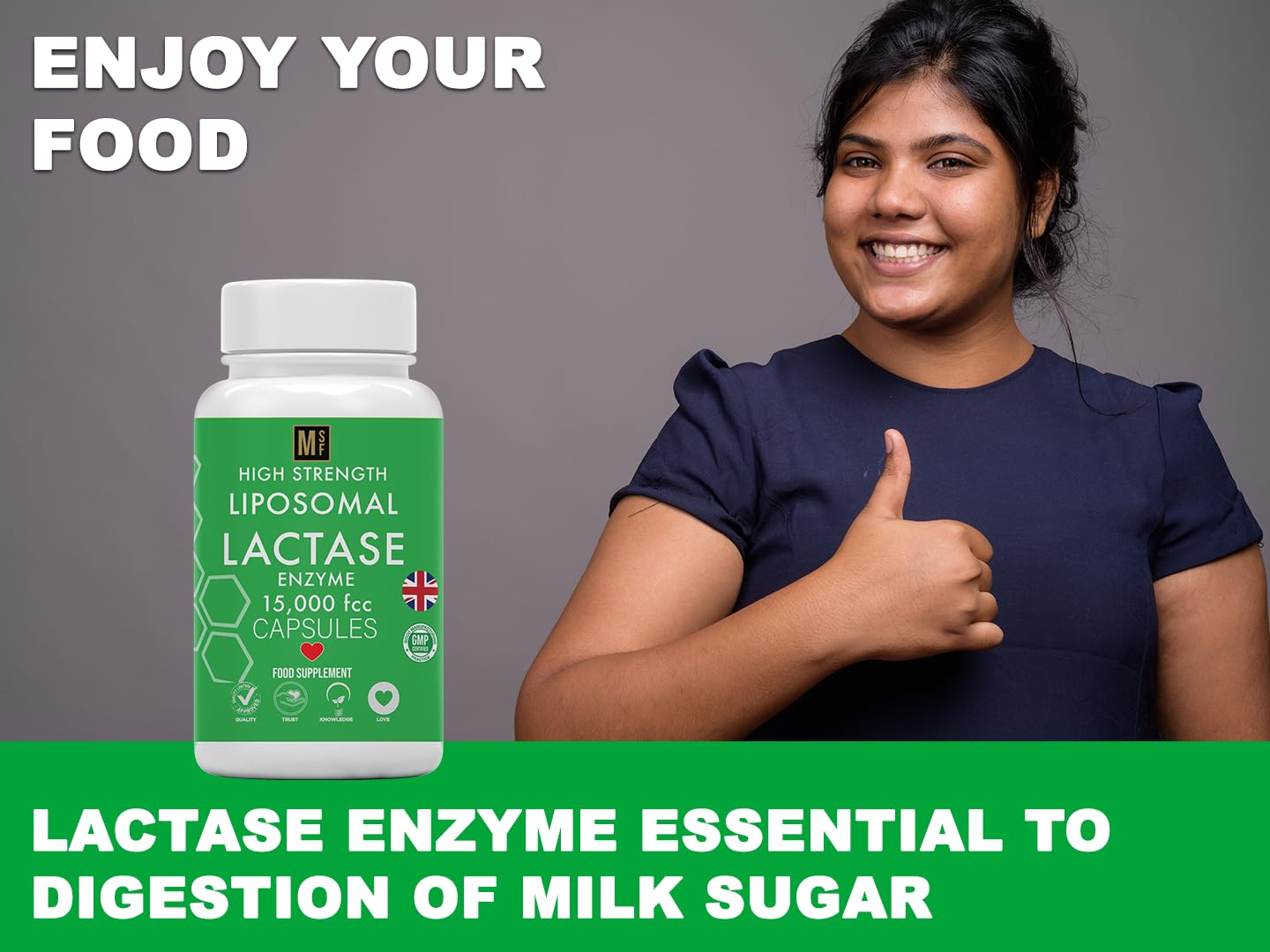 MetaSuperfoods Liposomal Lactase Enzyme 15000FCC | 120 High Strength Lactase Capsules | Enzyme Tablets | Lactose Digestion | Digestive Enzyme Food Supplement