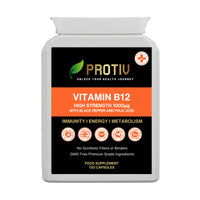 Protiv Vitamin B12 Methylcobalamin Supplement 1 mg - 120 Easy Swallow Daily Capsules - High Strength 1000 mcg per Capsule – Energy and Nervous System Support - UK Manufactured to GMP Standards