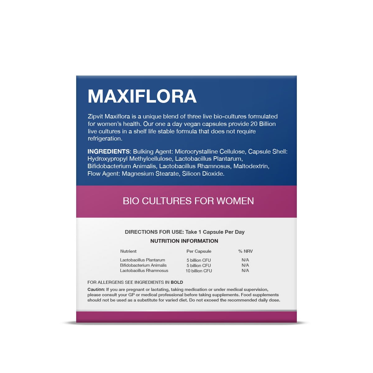 MaxiFlora Probiotics for Women, Intimate Flora Bio Cultures, 20 Billion CFU. 30 Vegan Capsules, 1 Month Supply.