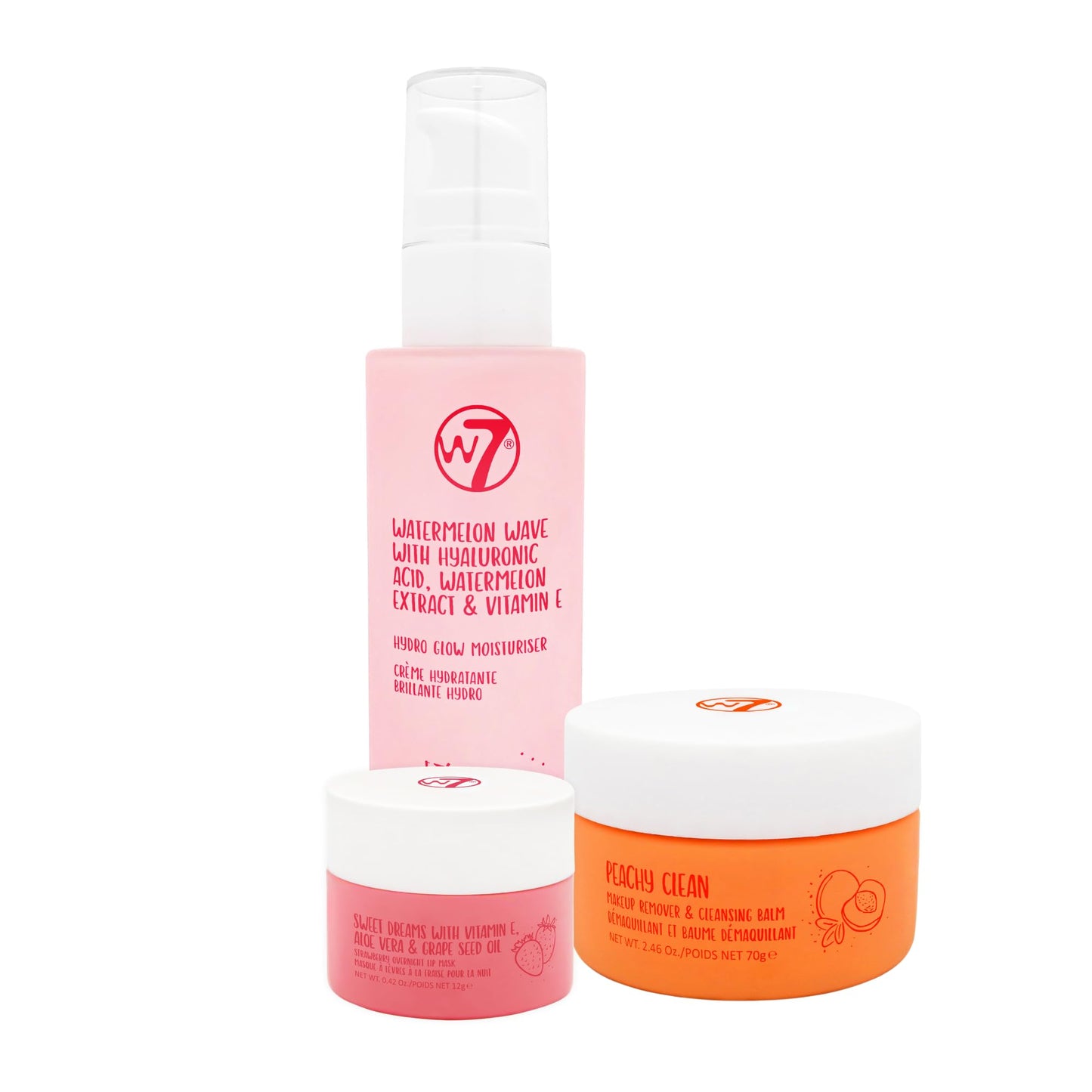 W7 Peachy Clean Makeup Removal, Aftercare & Cleansing Set - Remove Makeup, Moisturise & Soothe Skin and Lips - Including Sweet Dreams Overnight Lip Mask and Watermelon Wave Hydro-Glow Moisturiser