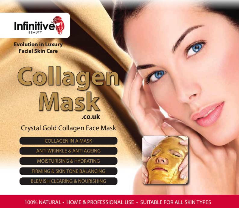 Glamza Infinitive Beauty Collagen Face Masks – Gold Face Mask Hydrates, Rejuvenates & Moisturises Skin (x2)