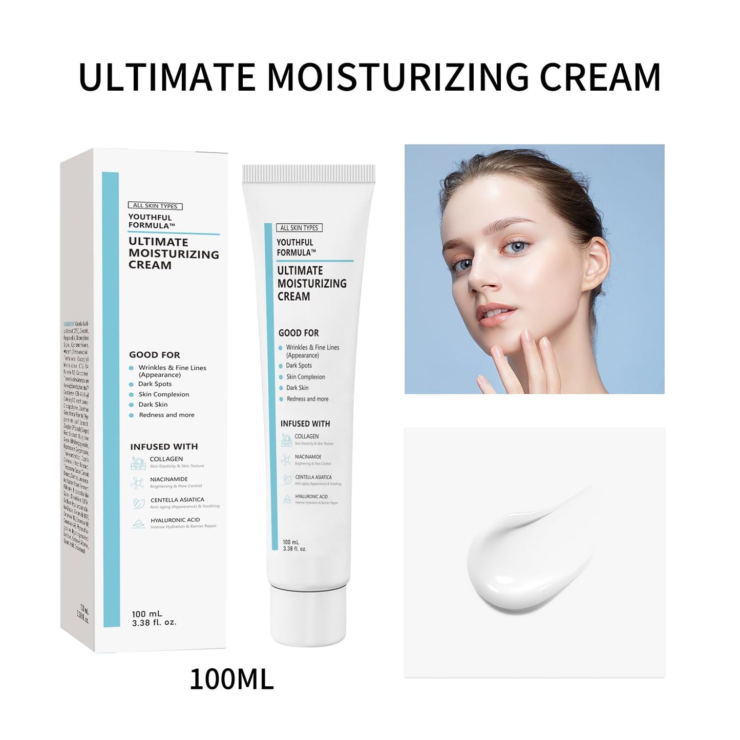 Generic Glowage Repair Moisturising Cream, Glowage Repair Moisturising, Youthful Formula Ultimate Moisturizing Cream For All Skin Types, With Collagen And Hyaluronic Acid, 100ml