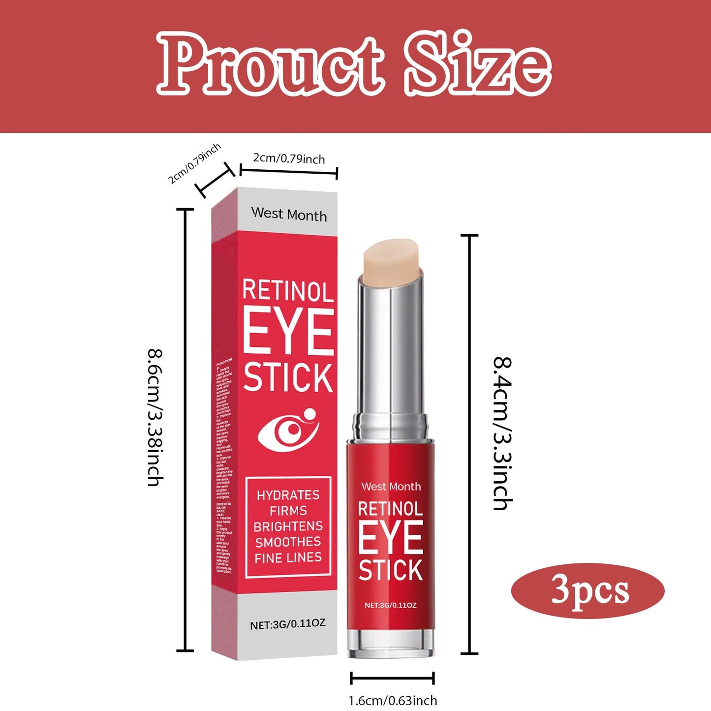 ExcellaElite 3 Pcs Retinol Eye Stick Eye Balm Stick Retinol Eye Cream Nourishes the Skin Easy to Carry Brightens Eyes Used to Eliminate Puffiness and Dark Circles Used for Both Men and Women