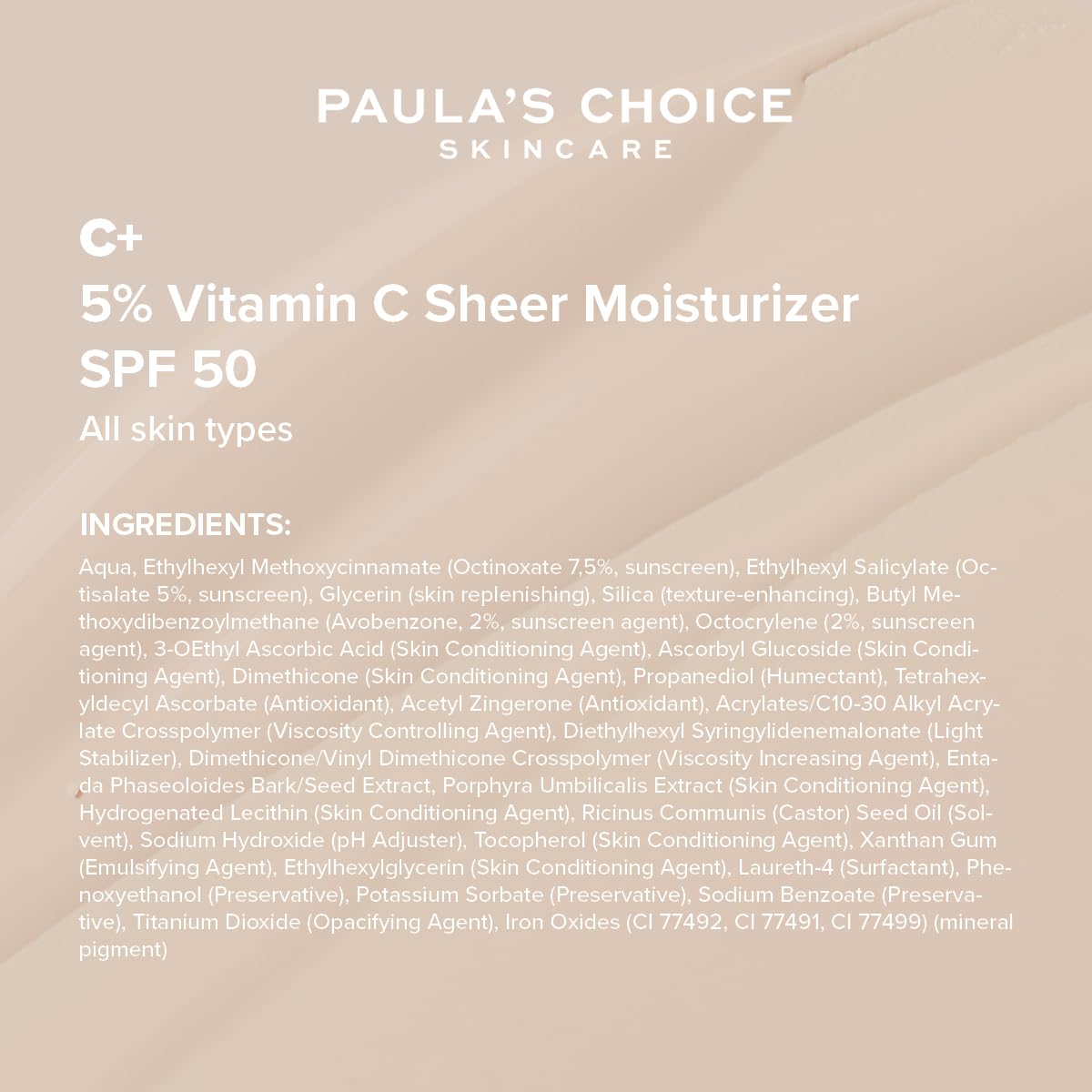 Paula's Choice 5% Vitamin C Moisturiser SPF 50 - Face Day Cream Hydrates & Brightens Skin - Multi-Active Sun Protection - with 3 Types of Vitamin C - All Skin Types - 60 ml