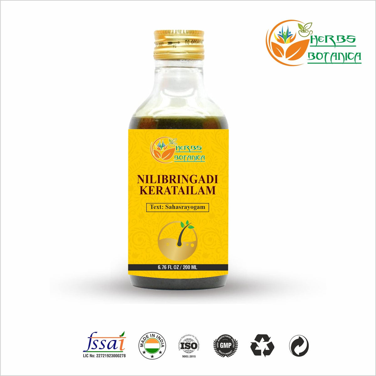 Herbs Botanica Nilibringadi Keratailam Neelibhringadi Hair Oil For Scalp, Hair Loss,Ayurvedic Oil For Hair Premature Graying 200Ml Bottle