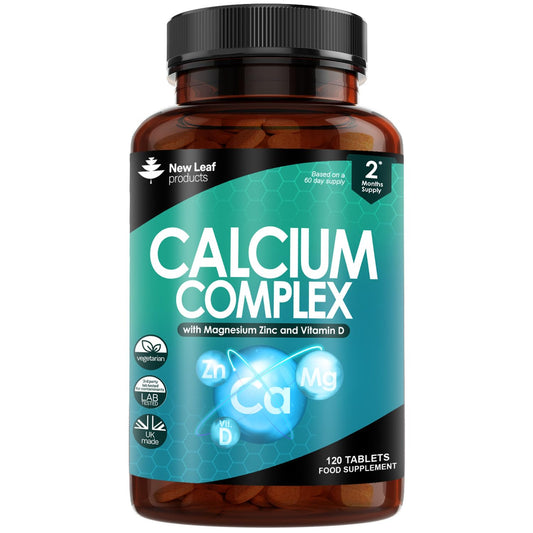 Calcium Magnesium Zinc and Vitamin D - Calcium Supplement - 120 High Strength Calcium Tablets Supplement Calcium Magnesium Vitamin D, Zinc Tablets - Calcium Complex Made in The UK by New Leaf