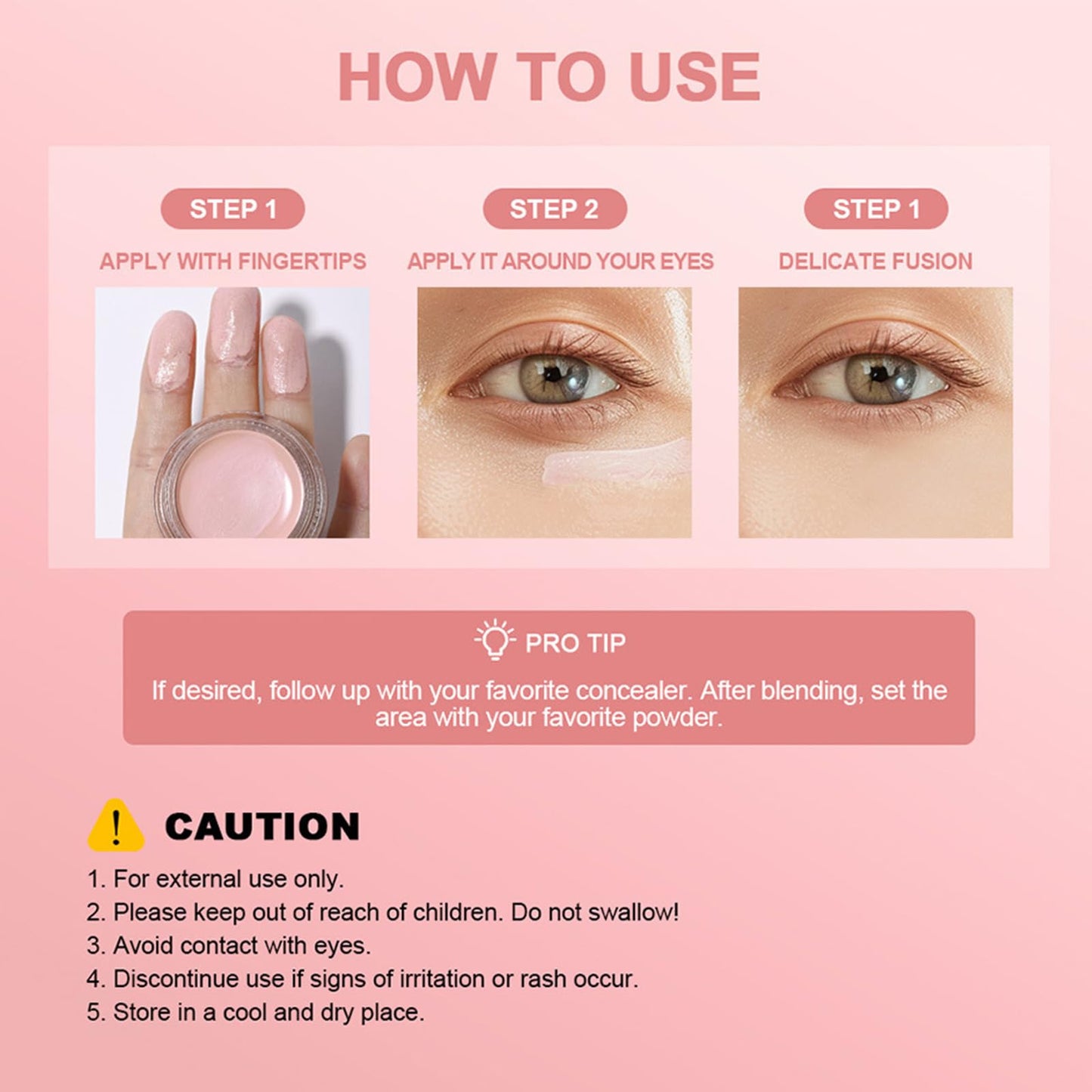 QUIWEN Under Eye Brightener,Under Eye Concealer Full Coverage Eye Highlighter Foundation for Dark Circles,Spot,Long Lasting Under Eye Brightener Concealer,Colour Correcting Primer,Pink Cream Foundation