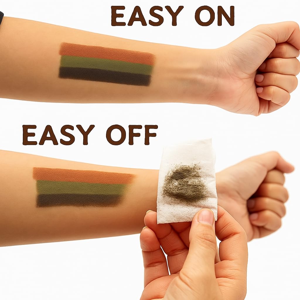 Camo Face Paint Stick Set , Waterproof & Sweat-Resistant Body and Eye Camouflage for Hunting, Military Training & Outdoor Survival– 3 Colors (Black/Brown/Green)