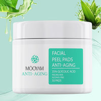 IREV Glycolic Acid Resurfacing Pads 35% for Face and Body- Exfoliating Facial Peel with Vitamins B5, C & E, Green Tea - Glycolic Acid Face Wash for Cleansing Peeling 50 Pads