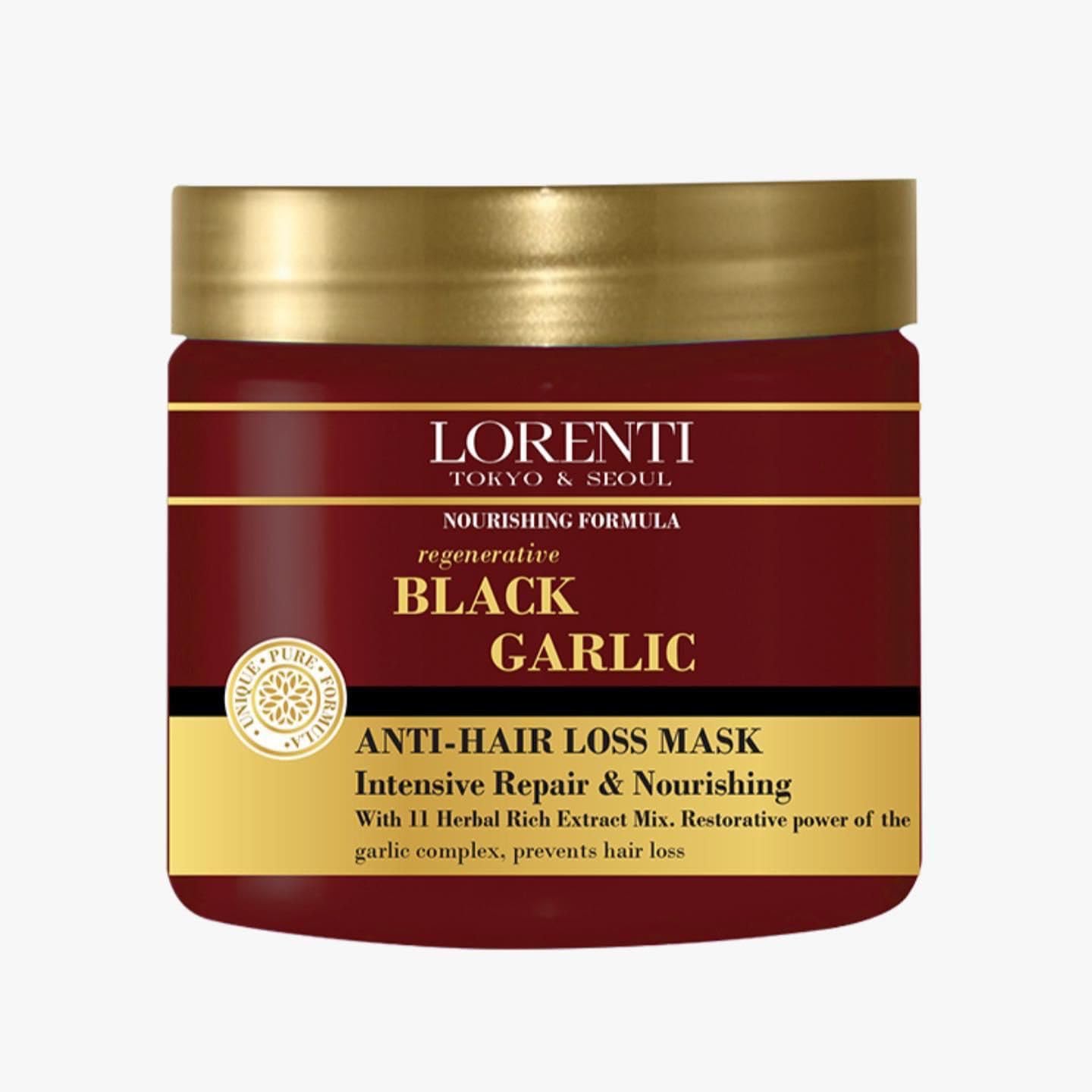 Lorenti Deep Conditioning Hair Mask 500 ml | For Dry, Damaged, Dense & Frizzed Hair | Contains Vitamin B7 & Proteins to Balance & Moisturize Hair | 16.9 Fl Oz (Black Garlic)