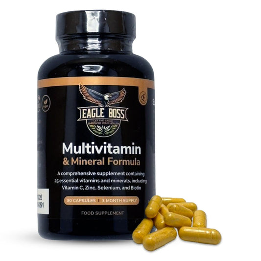 Eagle boss Eagle Boss Multivitamin and Mineral Formula, UK-Made, 90 Capsules, 3 Month Supply, 25 Vitamims and Minerals with B Complex, Zinc, Iron, Selenium, Lodine, biotine- for Men & Women