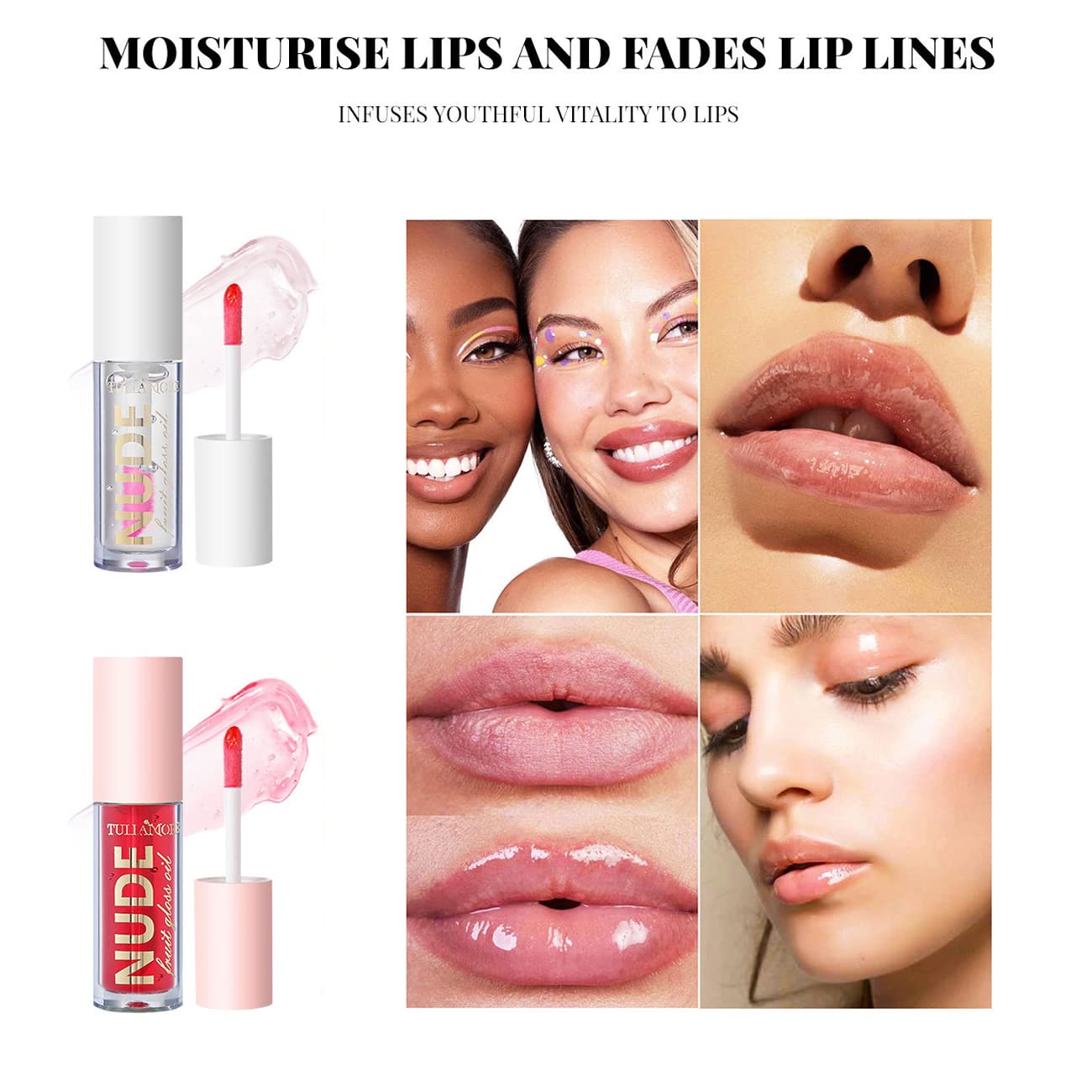 4 Pcs Hydrating Fruit Flavoured Lip Oil Set, Dulele Crystal Jelly Moisturizing No-Sticky Lightweight Lip Plumper Gloss, Transparent Lip Gloss for Dry and Chapped Lips