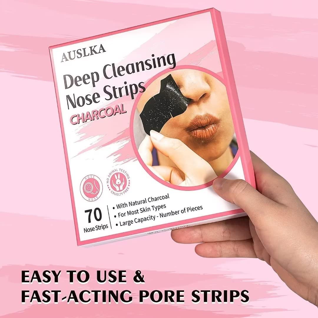 AUSLKA Blackhead Pore Strips - 70 Counts, Blackhead Remover- Deep Cleansing Charcoal Strips - Black Head Nose Strips -Black Head Remover