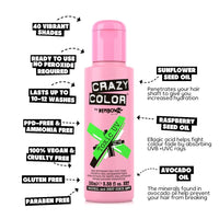 Crazy Color Vibrant Toxic UV Semi-Permanent Hair Dye. Highly Pigmented Neon Green Conditioning & Oil Nourishing Vegan Formula | No Bleach or Ammonia | 100ml