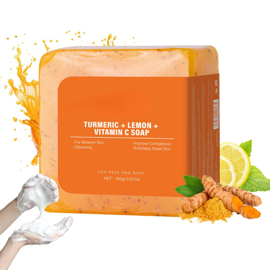 IZBEAUVO Turmeric Soap for Acne, Vitamin C Soap for Dark Spots, Natural Turmeric Lemon Soap for Smooth Skin, Hyperpigmentation, Vitamin C Turmeric Soap for Glowing Complexion, Gentle, Natural Cleansing