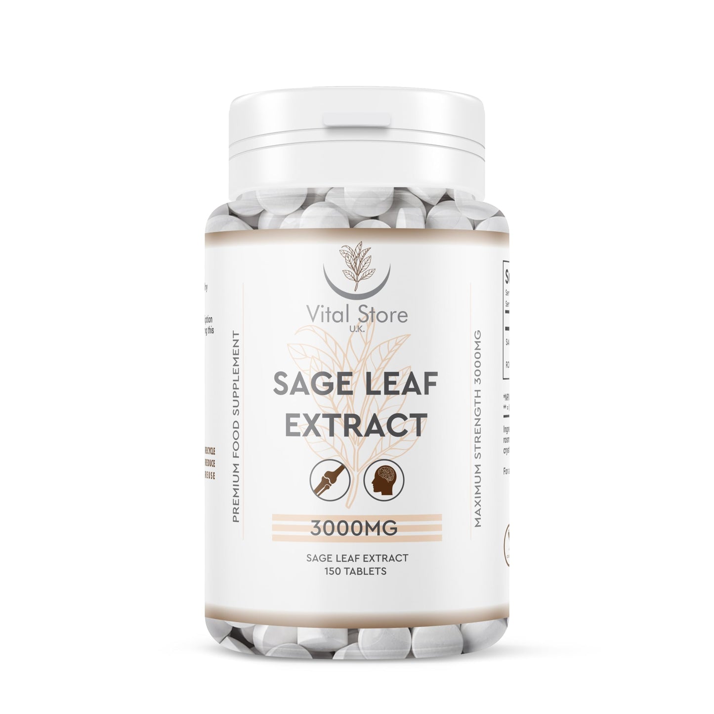 Generic Sage Leaf Extract 3000MG - 5 Month Vegan Supply - for Hot Flushes & Night Sweats - 150 Vegan Tablets - Sage Leaf Extract Rosmarinic Acid High Strength Sage Extract