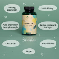 Bromelain 500mg Vegavero® | High Strength - 2400 GDU/g | Gastro-Resistant DrCaps® | NO Additives, Lab-Tested | Pure Pineapple Enzyme | 90 Capsules | Vegan