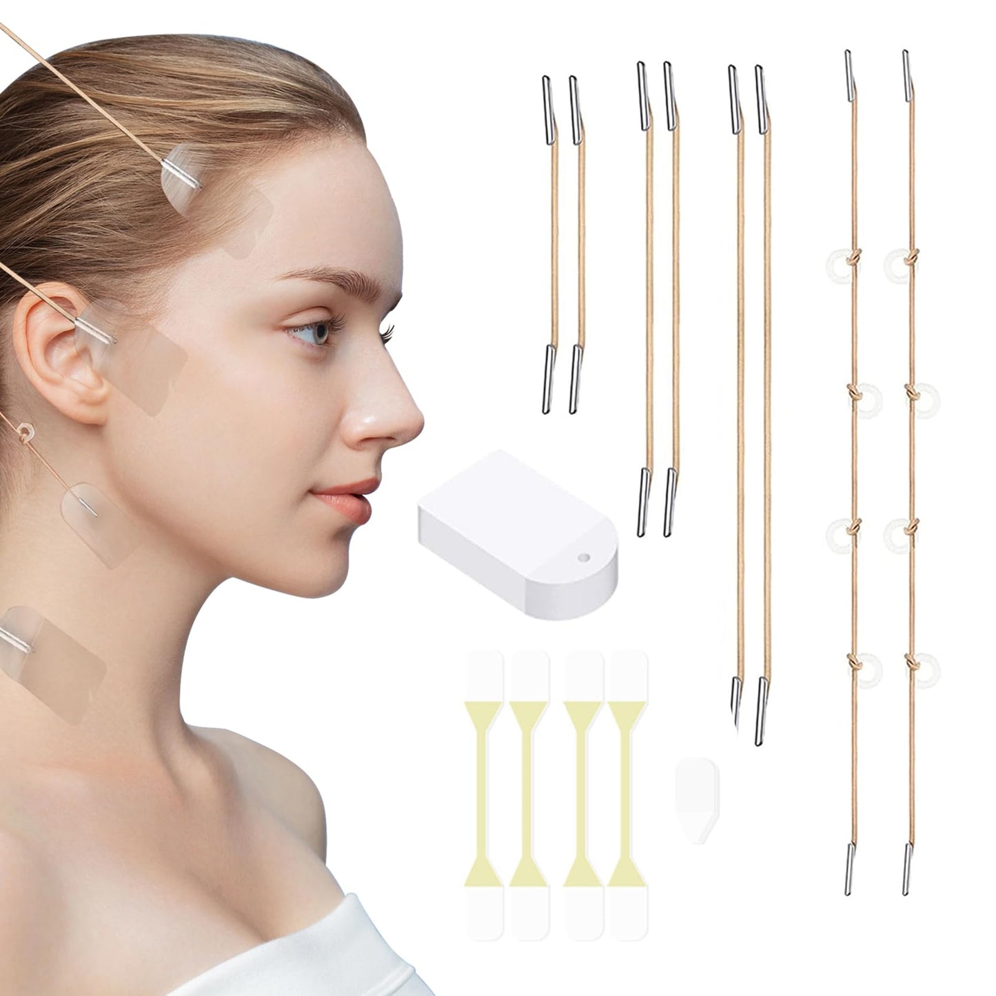 GMHLLES 40 PCS Face Lift Tape Invisible, Neck Tape for Saggy, Instant Neck Lift Tape, Lifting Face Skin with 8 Fixing Ropes for Skin Tightening Makeup Lifting Tools