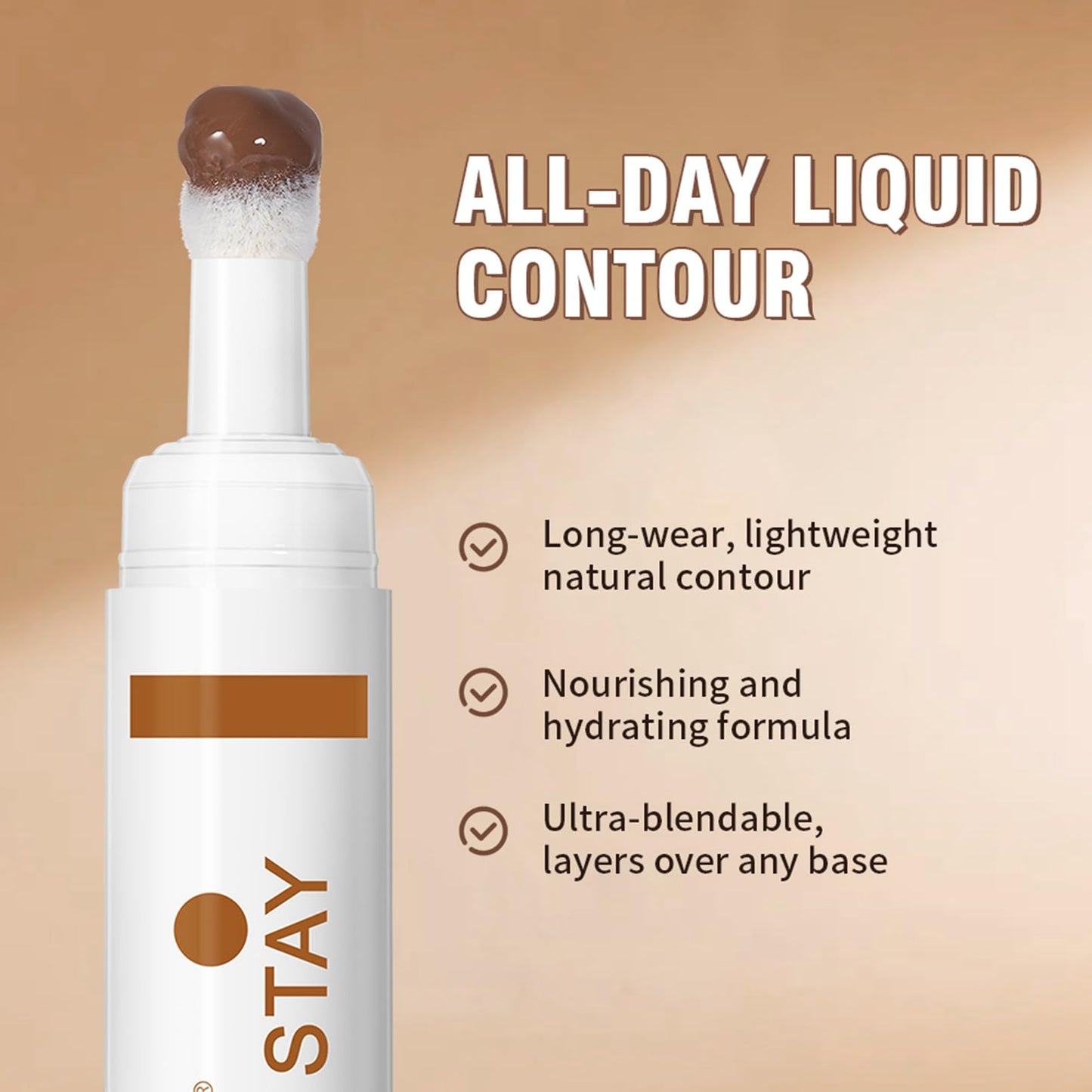 Maggidea Liquid Contour Stay, Long Wear Bronzer Cream Contour Makeup, Lightweight Bronzer Contour Stick with Sponge Tip, Long-Lasting Formula Flawless Definition Makeup, Blendable, Vegan & Cruelty-free