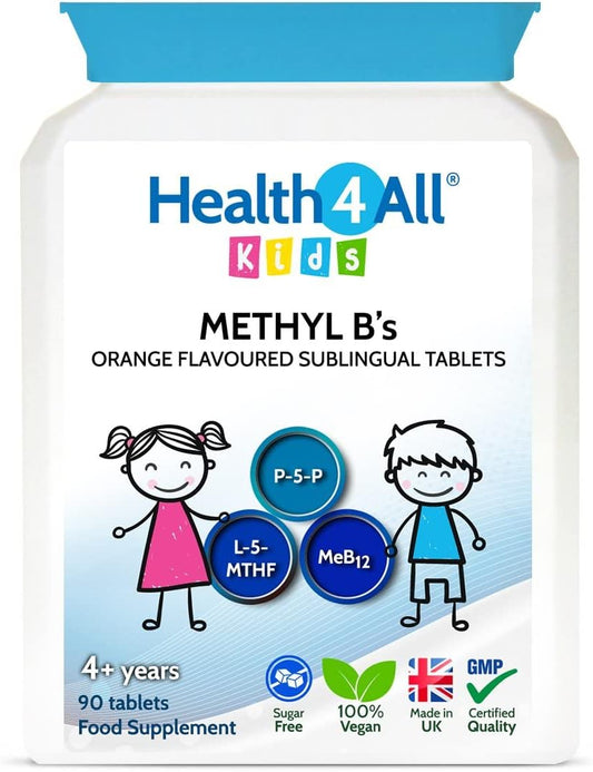 Health4All Kids Methyl B's 90 Tablets for Children. Sublingual Vegan pre-methylated B12 Methylcobalamin, 5-Methylfolate and Vitamin B6 P-5-P