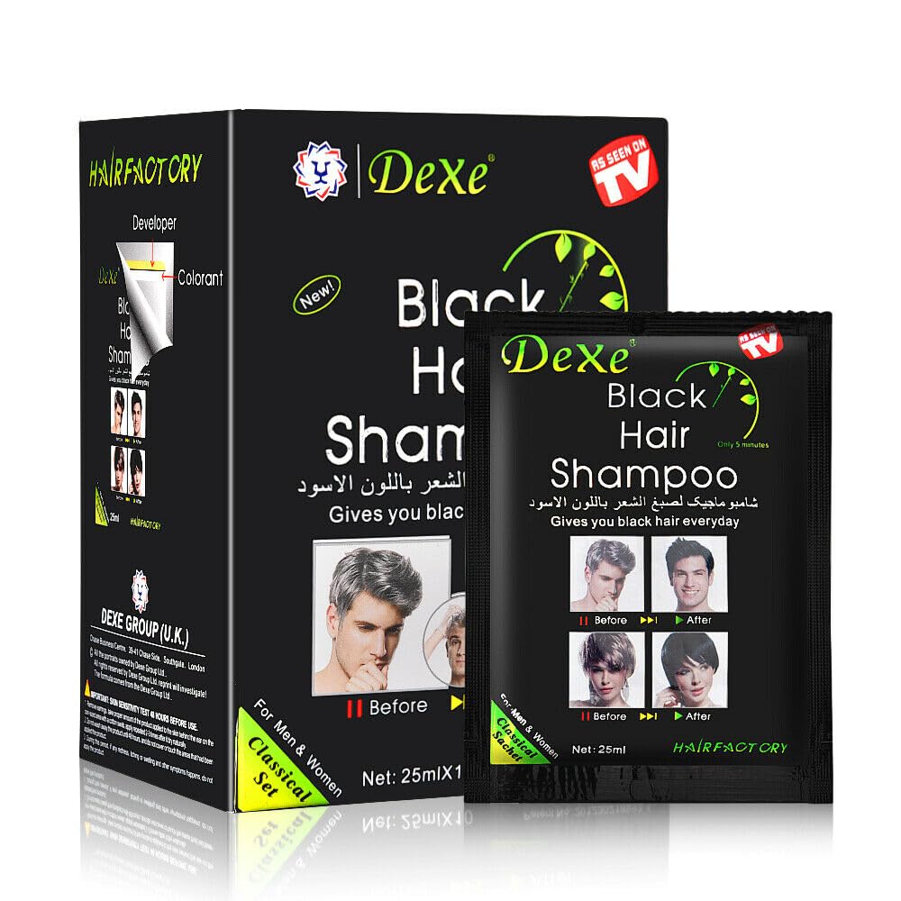 Black Hair Shampoo Instant Black Natural Ingredients Hair Dye Shampoo Semi-Permanent Black Hair Color Easy to use Long lasting NATUREGURU(10 Pack, Black)