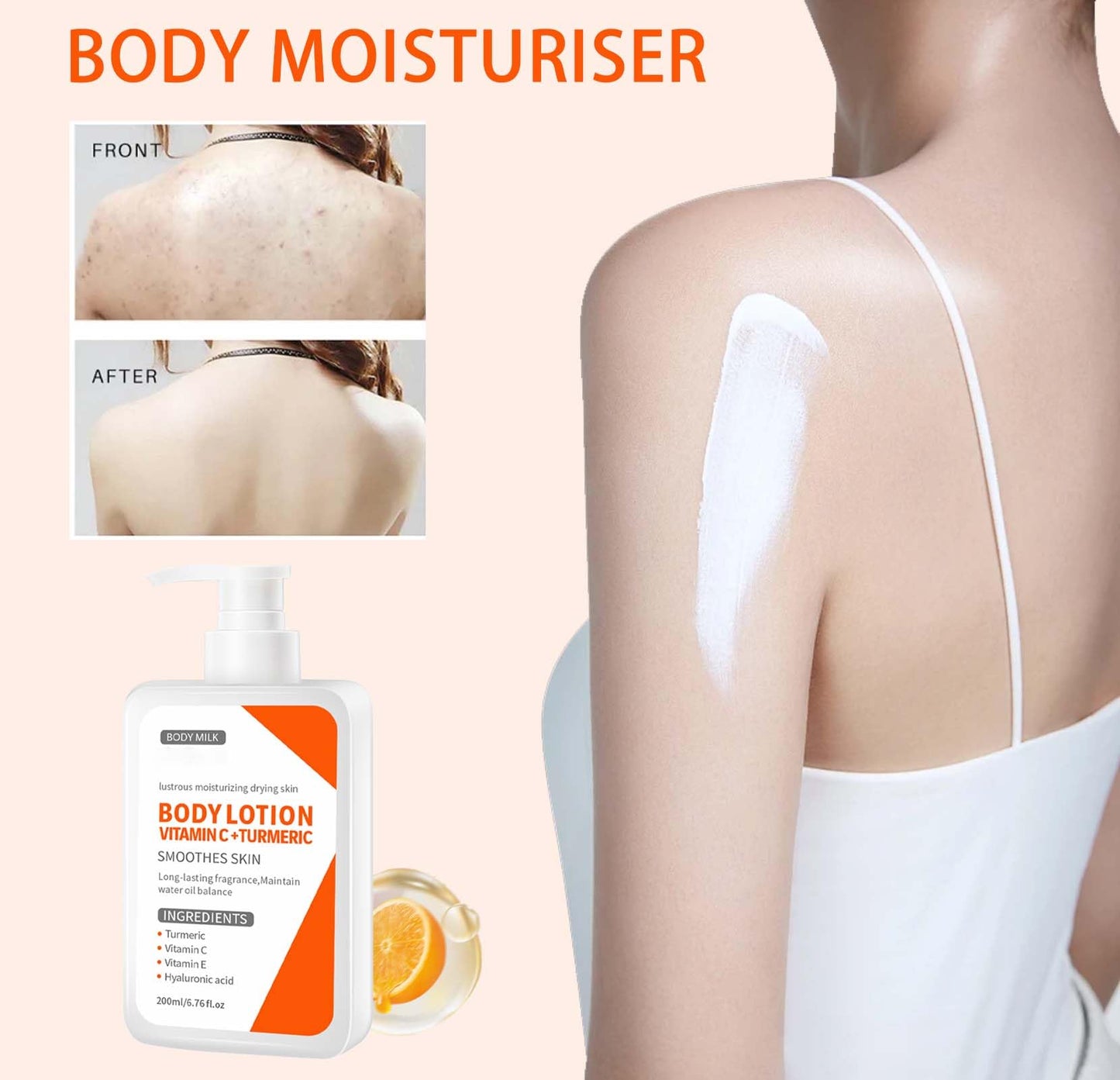 Trendyfave Turmeric Body Lotion, Body Moisturiser With Turmeric And Vitamin C, Remove Dark Spots, Moisturizing Body Lotion for Dry Skin, Body Skin Care Smooth Skin, Large-capacity 200ml