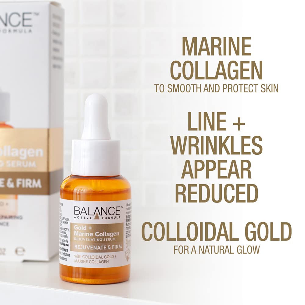 Balance Active Formula Gold and Marine Collagen Rejuvenating Serum - Light-Weight and Non-Greasy, Rejuvenating and Repairing, Plumper Appearance, Clear, 30 ml