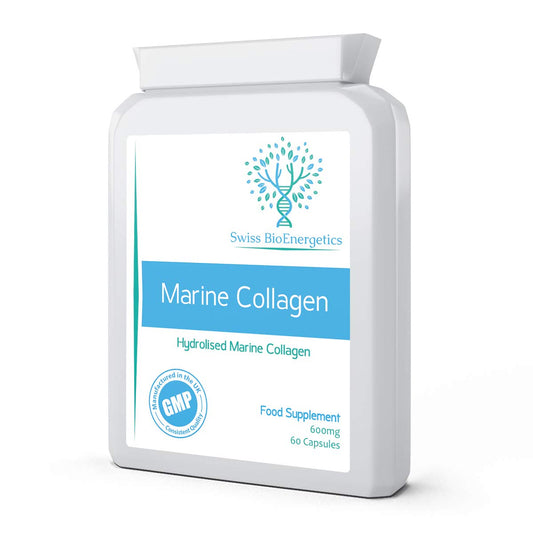 swiss bioenergetics Marine Collagen 600mg 60 Capsules - Highly Bioavailable Naticol® Type 1 Produced by enzymatic hydrolysis ensuring The Highest Levels of oligopeptides with Maximum Purity