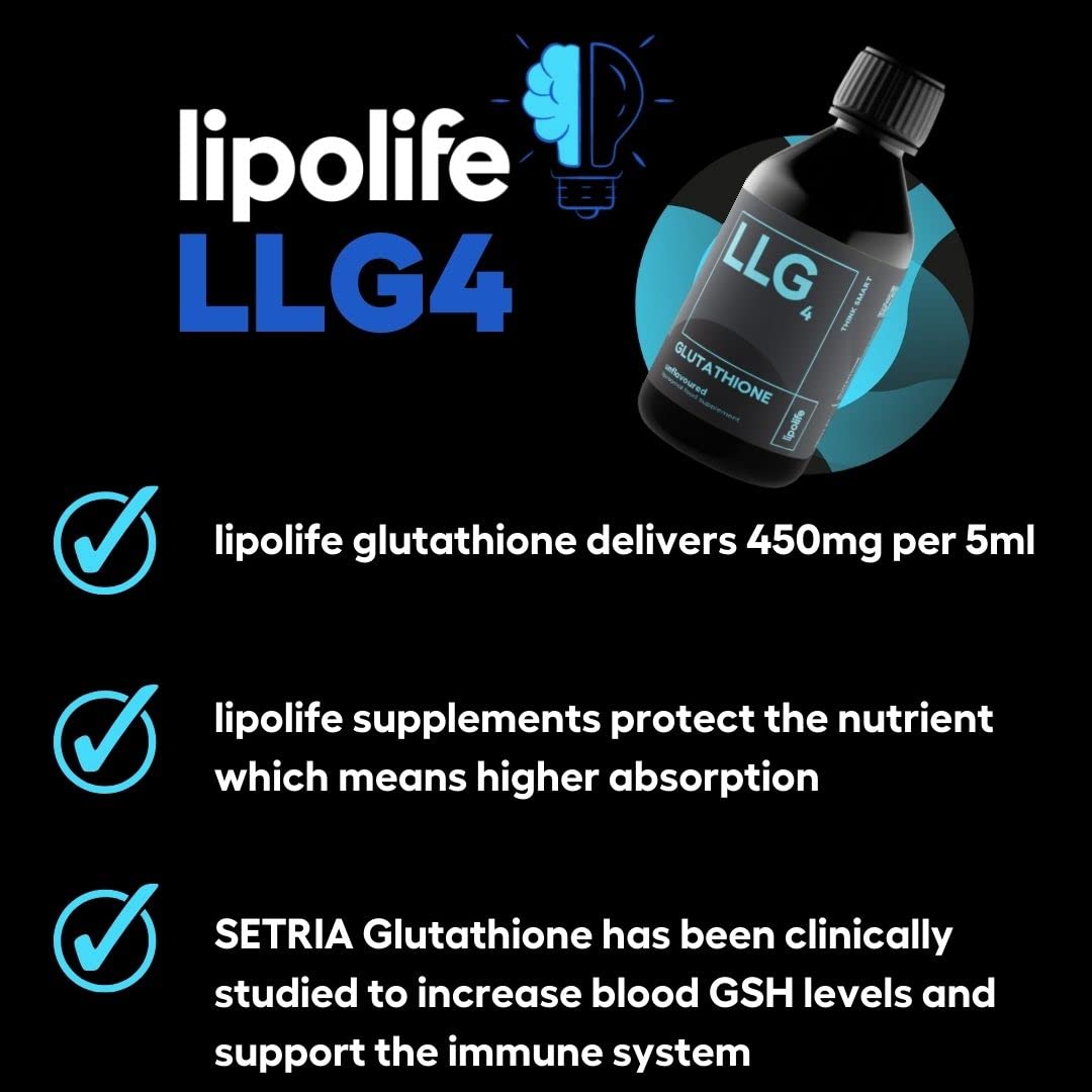 lipolife Liposomal Glutathione Setria. Highly Absorbable. Made in UK. Vegan. 48 Servings. Unflavoured. LLG4.
