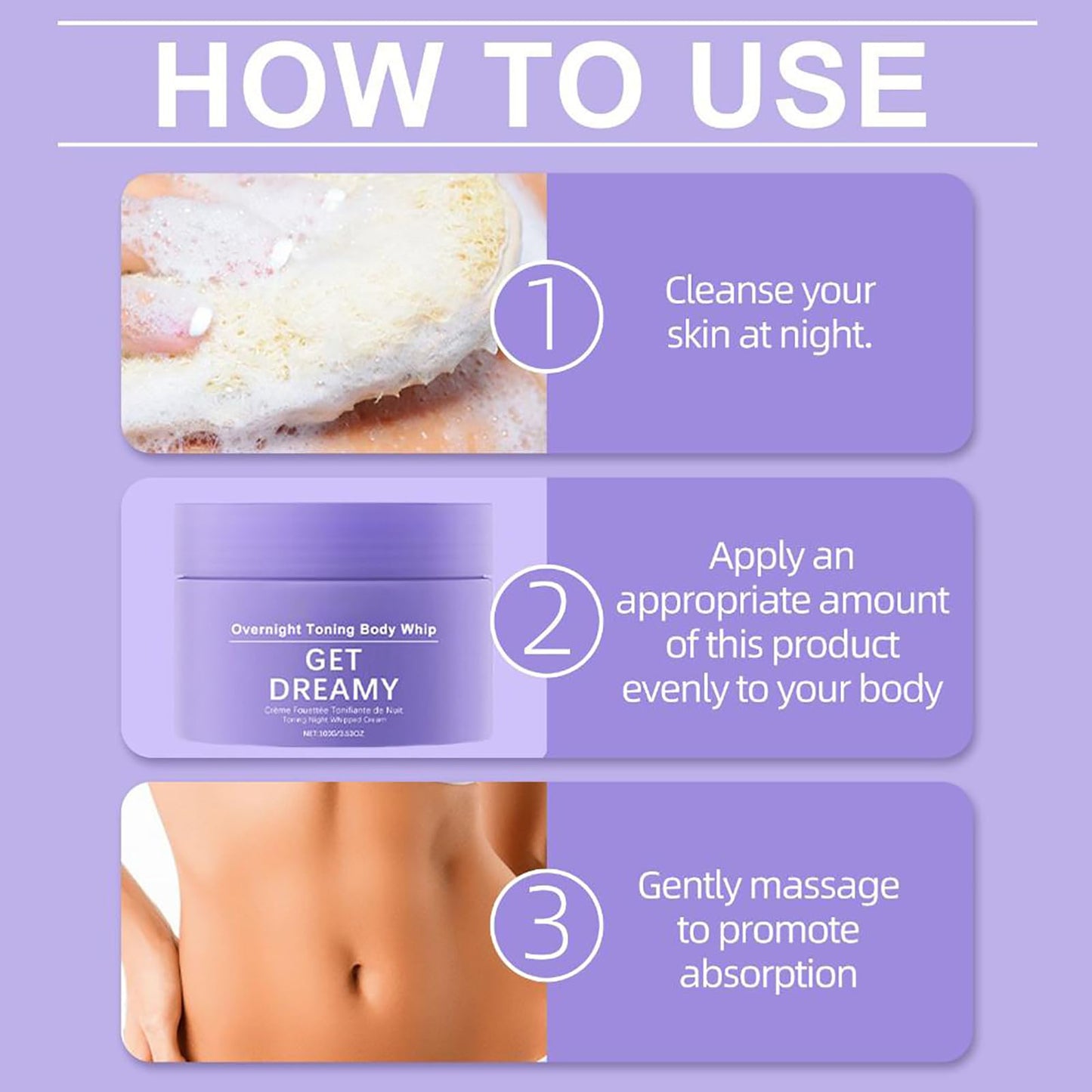 SHENYI 2PCS Get Dreamy Overnight Toning Whip-Get Dreamy Cream, Overnight Toning Body Cream for Firming & Smoothing Skin, Body Moisturizer for Women, Hydrating & Fast Absorbing