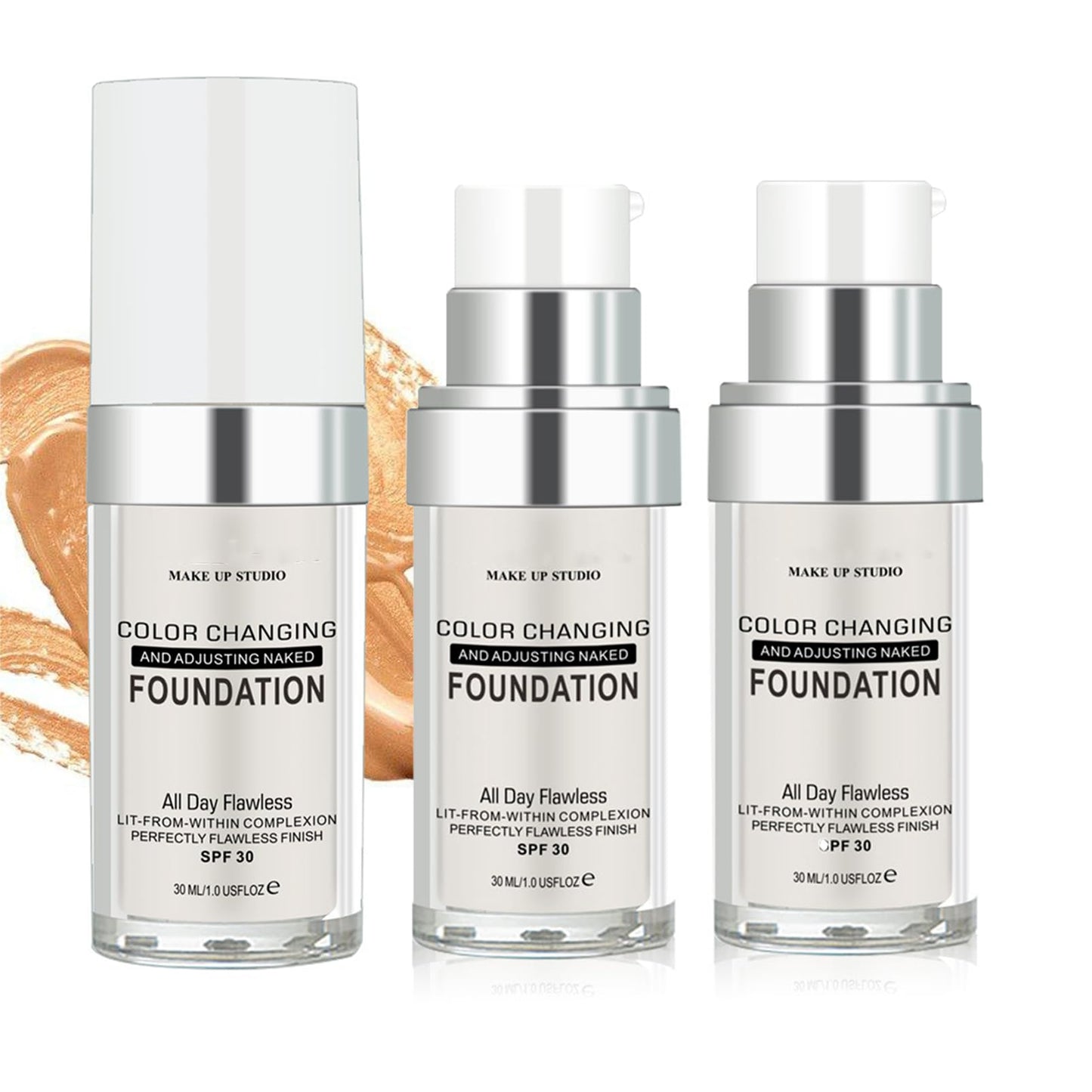 SHEBEEDO Color Changing Foundation,Seamless Tone-Matching,Long-Lasting Hydration Nourishment, Liquid Makeup Base Nude Face Cover Concealer Cream, Warm Skin Tone Moisturizing Cover, 30 mL(2Pcs)