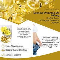 Evening Primrose Oil Capsules - 500mg - High Strength - 45mg GLA (180) High Strength Omega 6 GLA Content Great for Skin Immune System Hormonal Pain