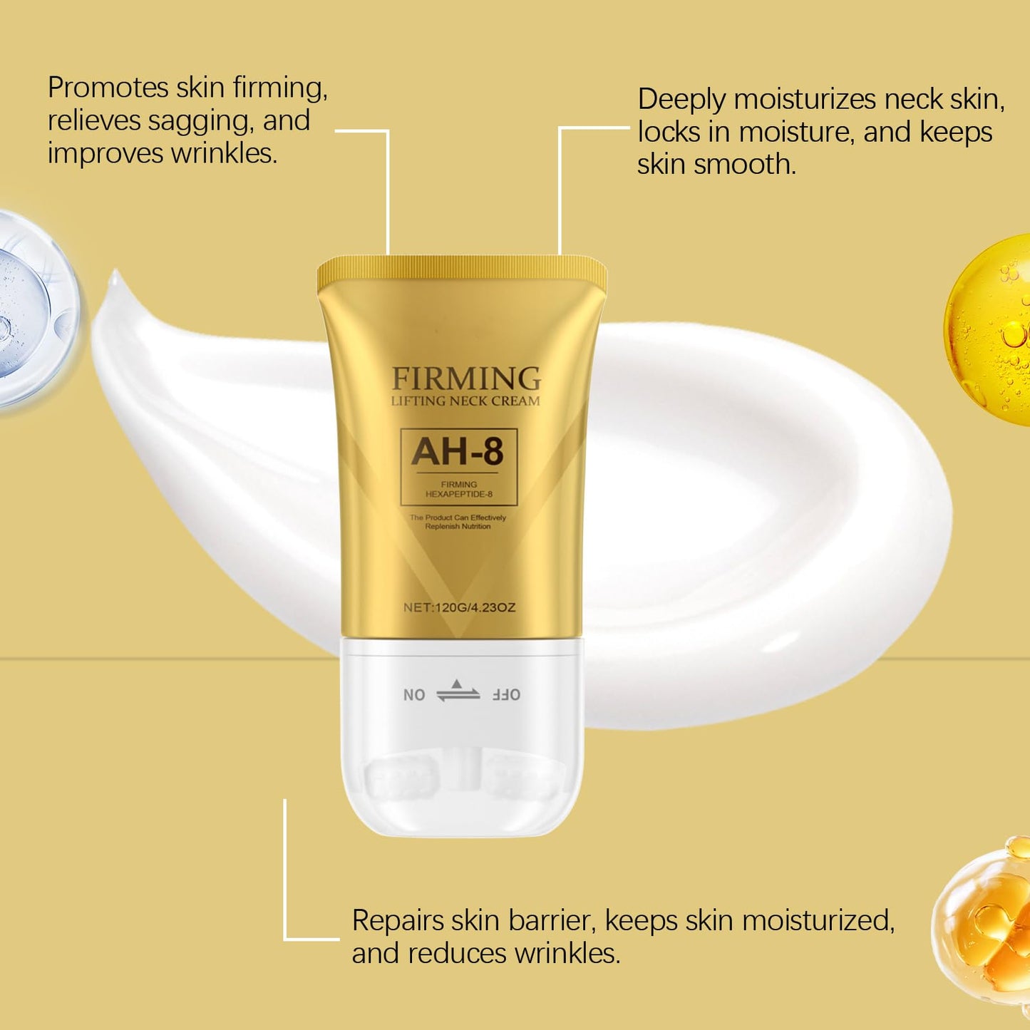 Ah-8 Firming Neck Cream, Tighten And Lift Neck Cream, Neck Firming Creams With Double Roller Massage, Reduce Wrinkles Fine Lines,for Firm And Lift Sagging Skin (1Pcs, one size)