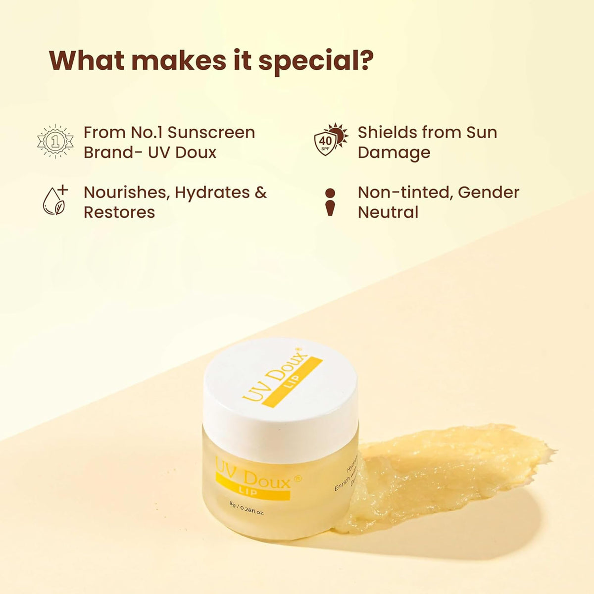 Brinton UV Doux Lip Balm SPF40 | Hydrates and Protects Lips with Almond Oil, Olive Oil and Vitamin E
