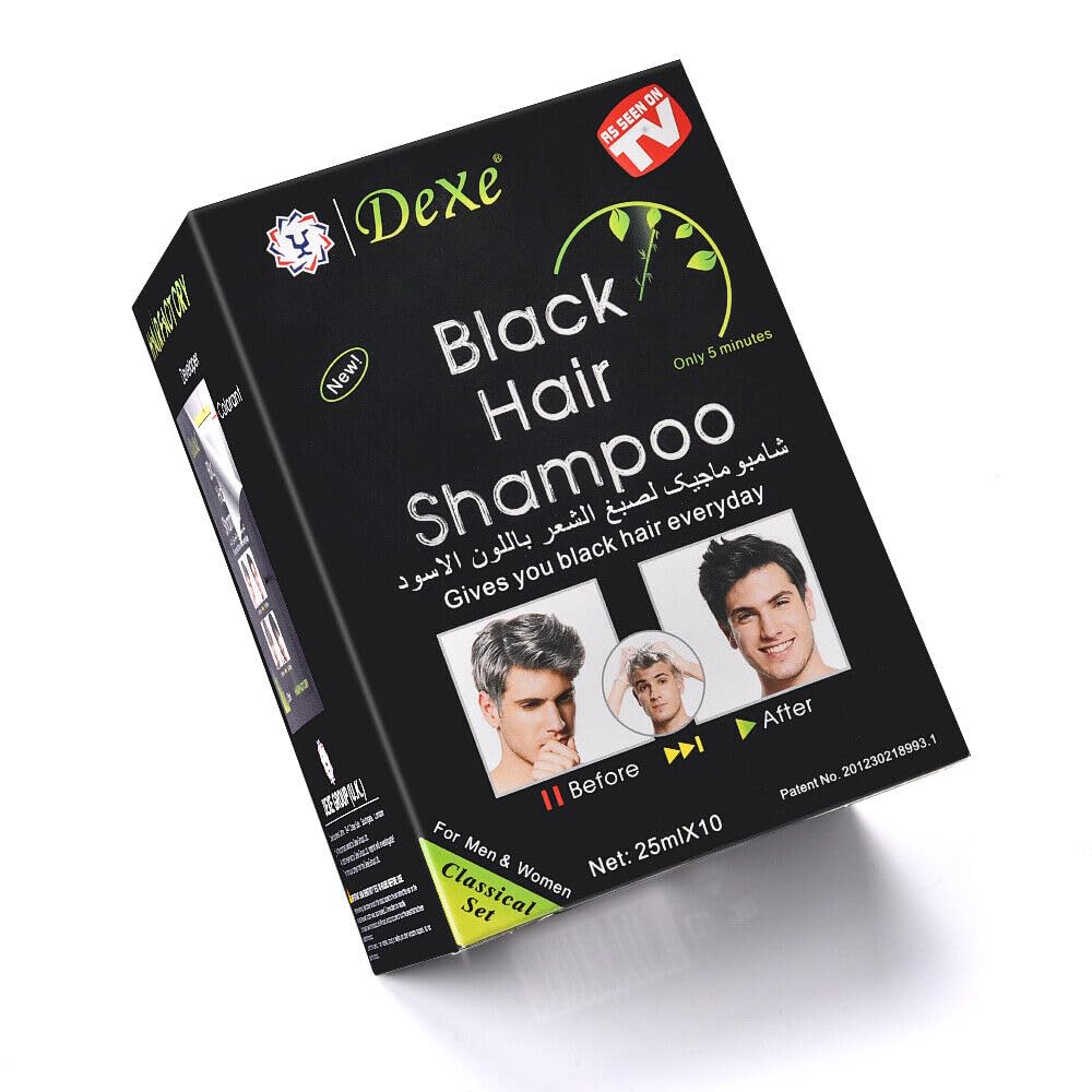 Black Hair Shampoo Instant Black Natural Ingredients Hair Dye Shampoo Semi-Permanent Black Hair Color Easy to use Long lasting NATUREGURU(10 Pack, Black)