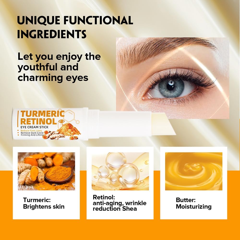 agctrler 2 Pieces Turmeric Eye Cream Stick, Turmeric Retinol Eye Balm Pen, Retinol Eye Cream, for Dark Circles and Wrinkles, Reduces Puffiness, Fine Lines and Eye Bags, for All Skin Types
