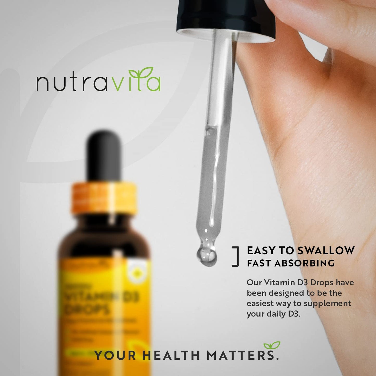 Vitamin D3 Drops 60ml (2000 Drops) – Vitamin D 1000IU per Drop – Flexible Dose of Liquid Vitamin D Supplement – Supports Normal Bones, Immune System & Calcium Absorption - Made by Nutravita