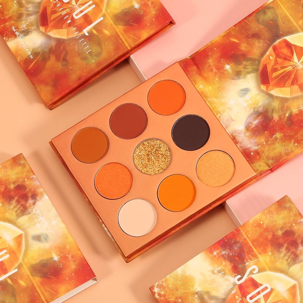 Docolor 9 Colours Orange Eyeshadow Palette Shadow Palette Highly Pigmented Mattes Shimmers Naked Smokey Glitter Cream Colorful Powder Waterproof Makeup Palette-Soul