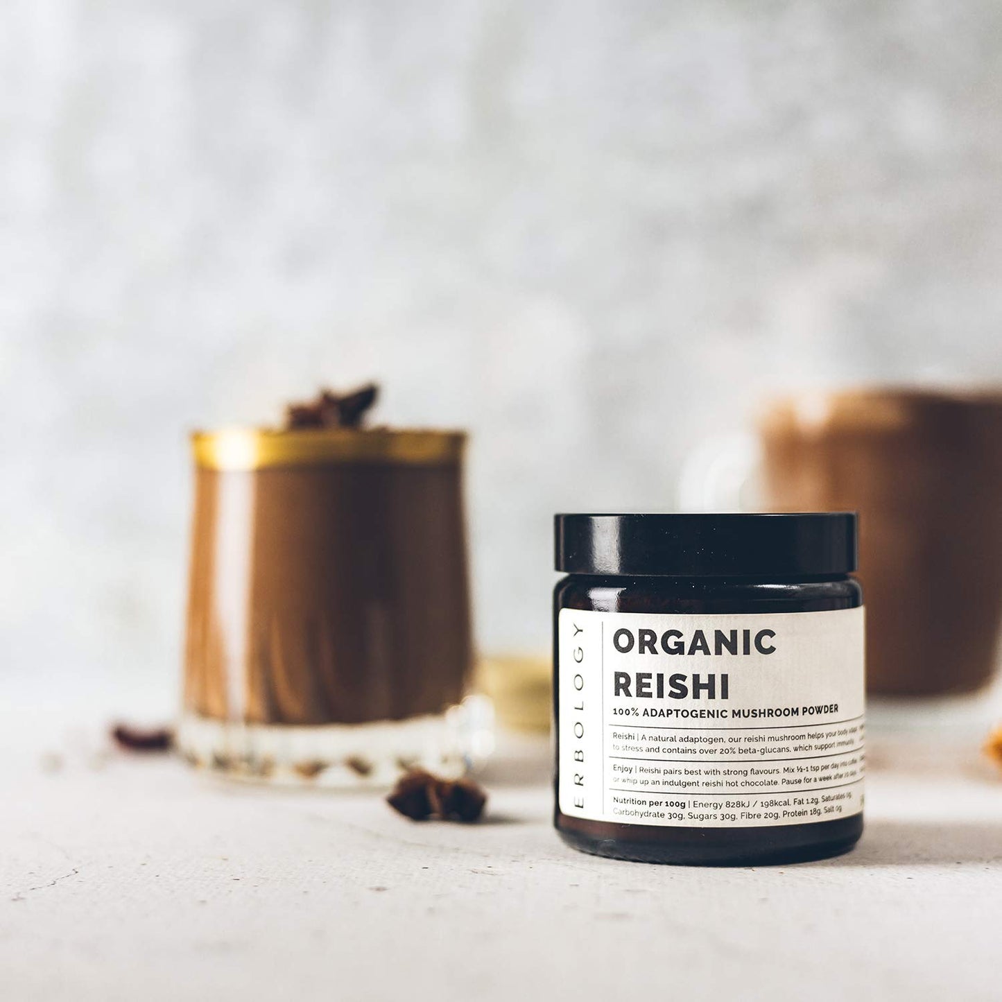 Erbology 100% Organic Reishi Mushroom Powder 50 Servings - 21% Beta-glucans - Immunity Support - Ganoderma Lucidum - Small Batch - Sustainably Grown in Europe - Vegan - Non-GMO - No Added Fillers