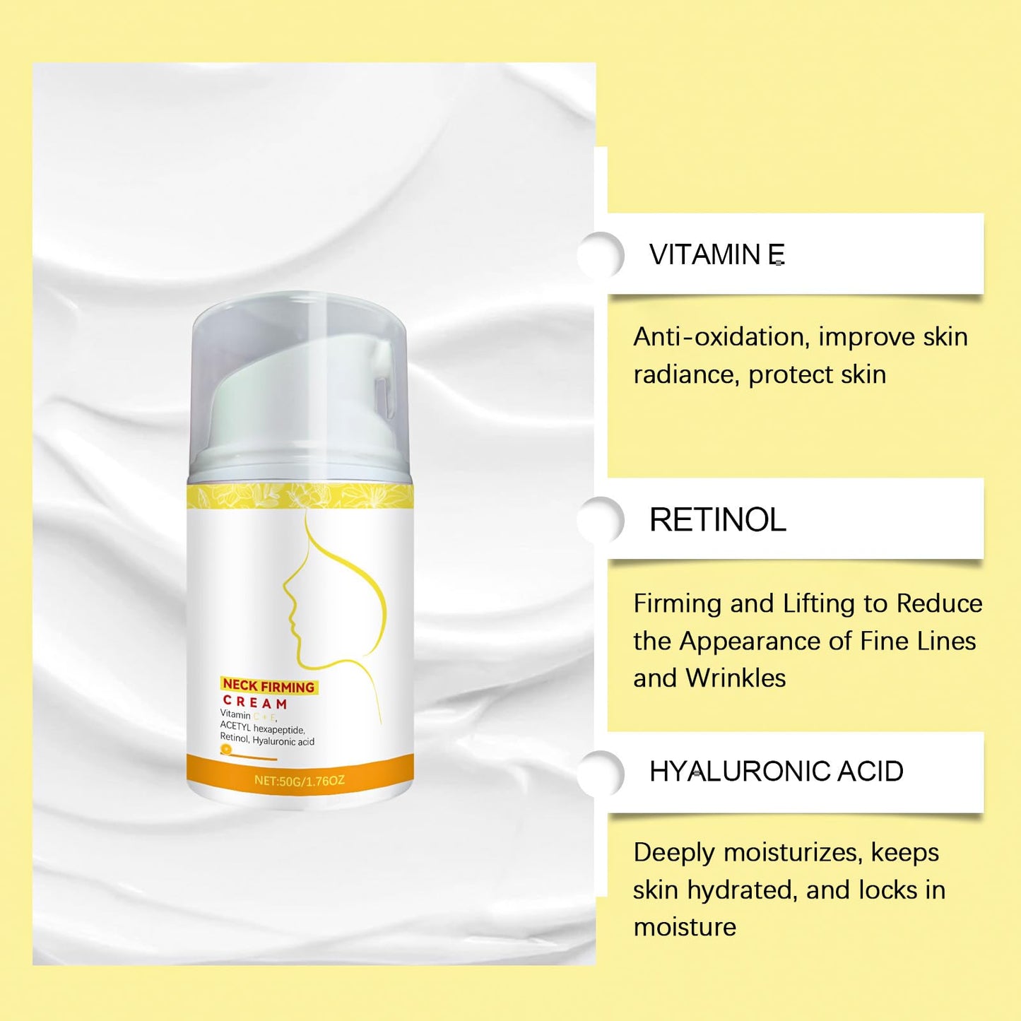 Neck Firming Tightening Cream 50g With Retinol & Collagen, Skin Tightening Cream For Face Firming and Lifting, Wrinkles On Neck & Décolleté For Women Lifting Day & Night